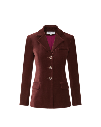 Veronica Beard | Raelynn Velvet Blazer Jacket in Burgundy Burgundy