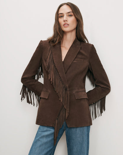 Veronica Beard | Pali Suede Fringe Jacket in Dark Brown Espresso