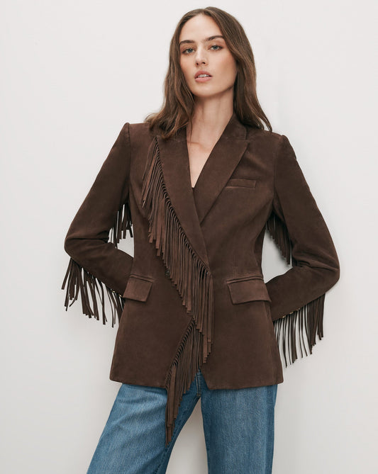 Veronica Beard | Pali Suede Fringe Jacket in Dark Brown Espresso