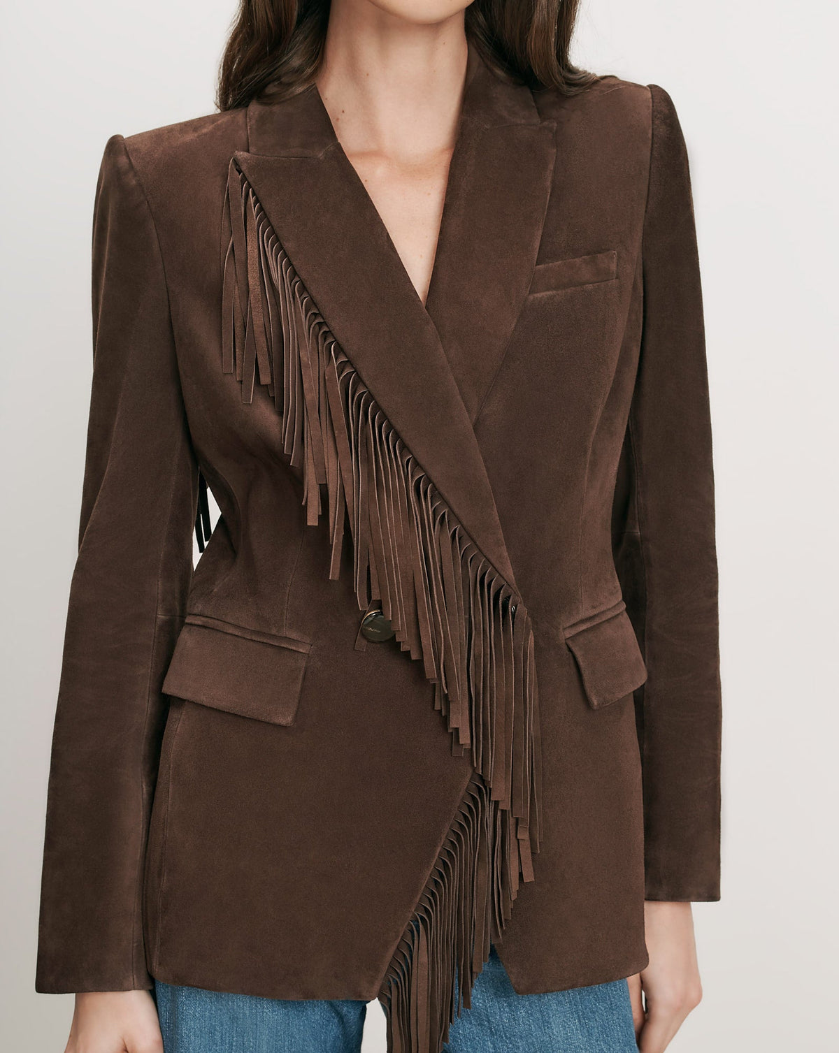 Veronica Beard | Pali Suede Fringe Jacket in Dark Brown Espresso