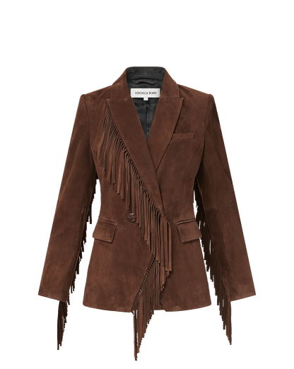 Veronica Beard | Pali Suede Fringe Jacket in Dark Brown Espresso