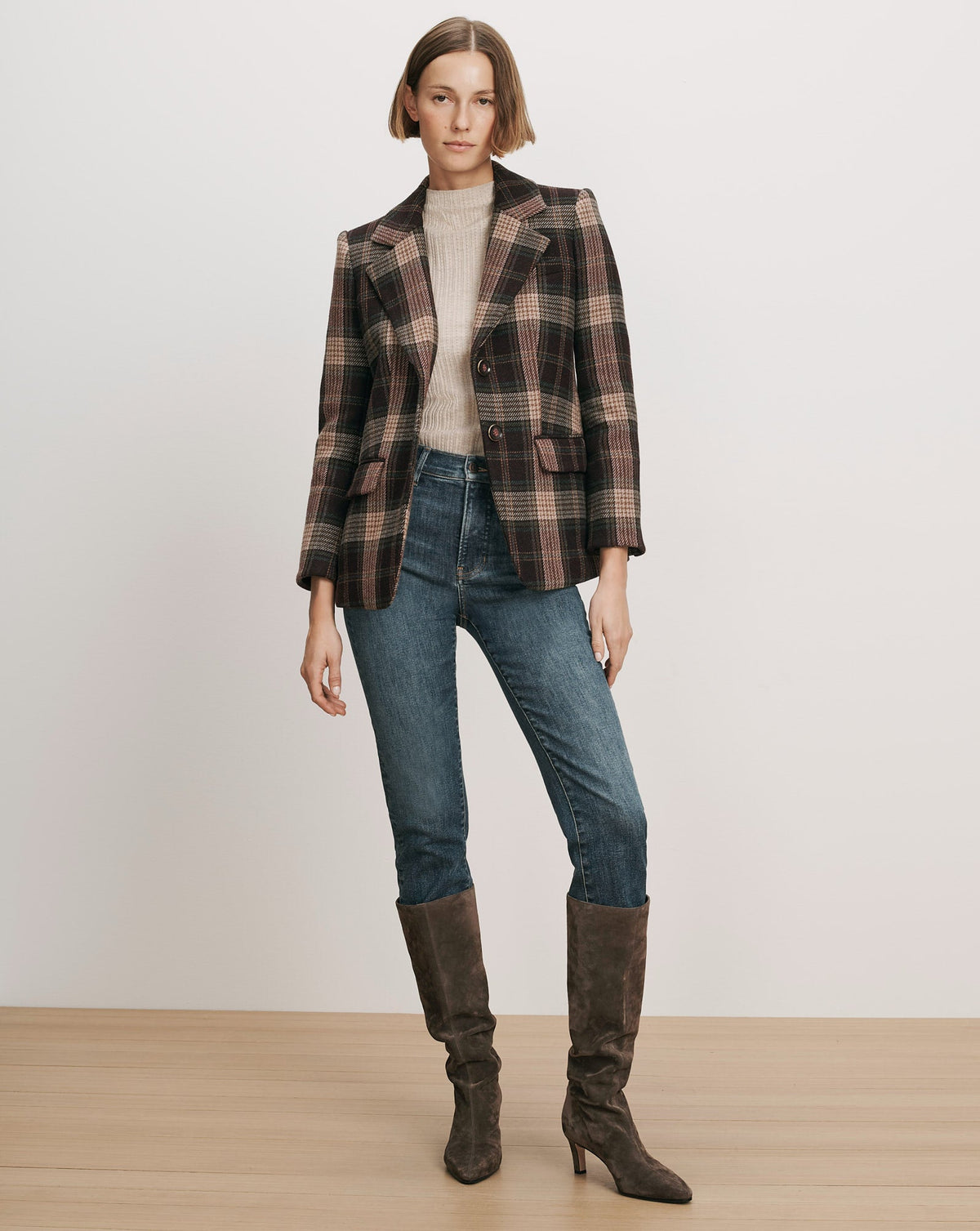 Veronica Beard | Cloverfield Plaid Dickey Jacket in Dark Purple Currant Multi Dark Currant Multi