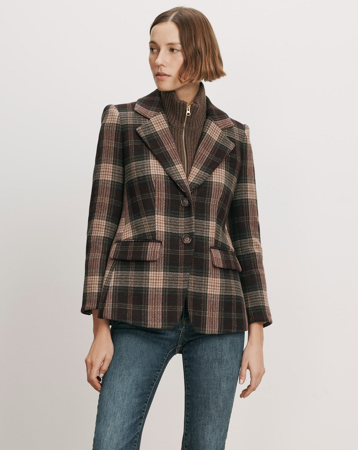 Veronica Beard | Cloverfield Plaid Dickey Jacket in Dark Purple Currant Multi Dark Currant Multi