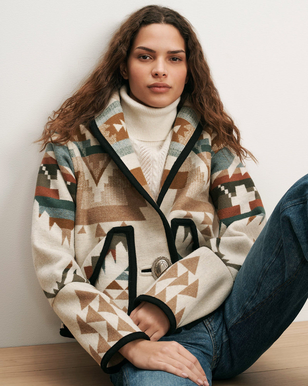 Veronica Beard | Short Wool Bolero Coat in Tan Multi Tan Multi