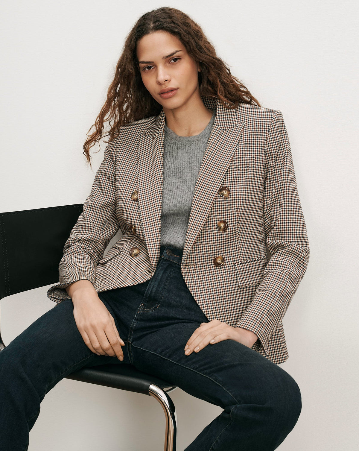 Veronica Beard | Miller Houndstooth Dickey Jacket in Rust Brown & Navy Multi Rust/Navy Multi