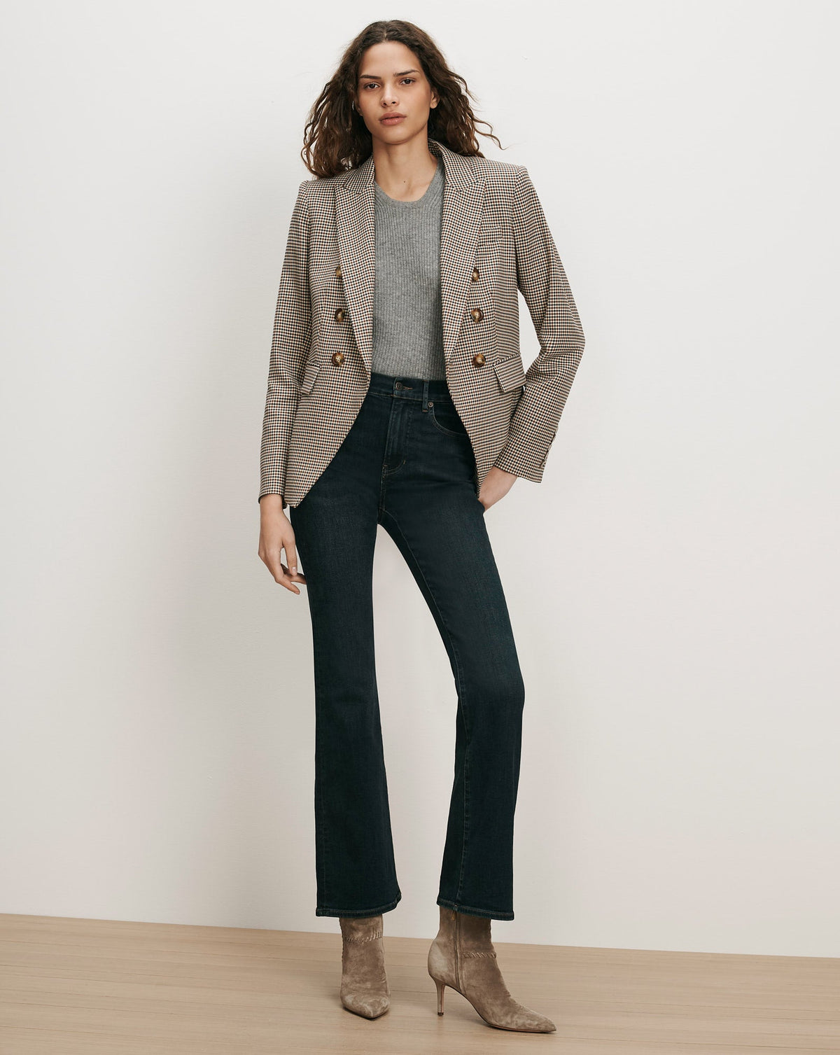 Veronica Beard | Miller Houndstooth Dickey Jacket in Rust Brown & Navy Multi Rust/Navy Multi