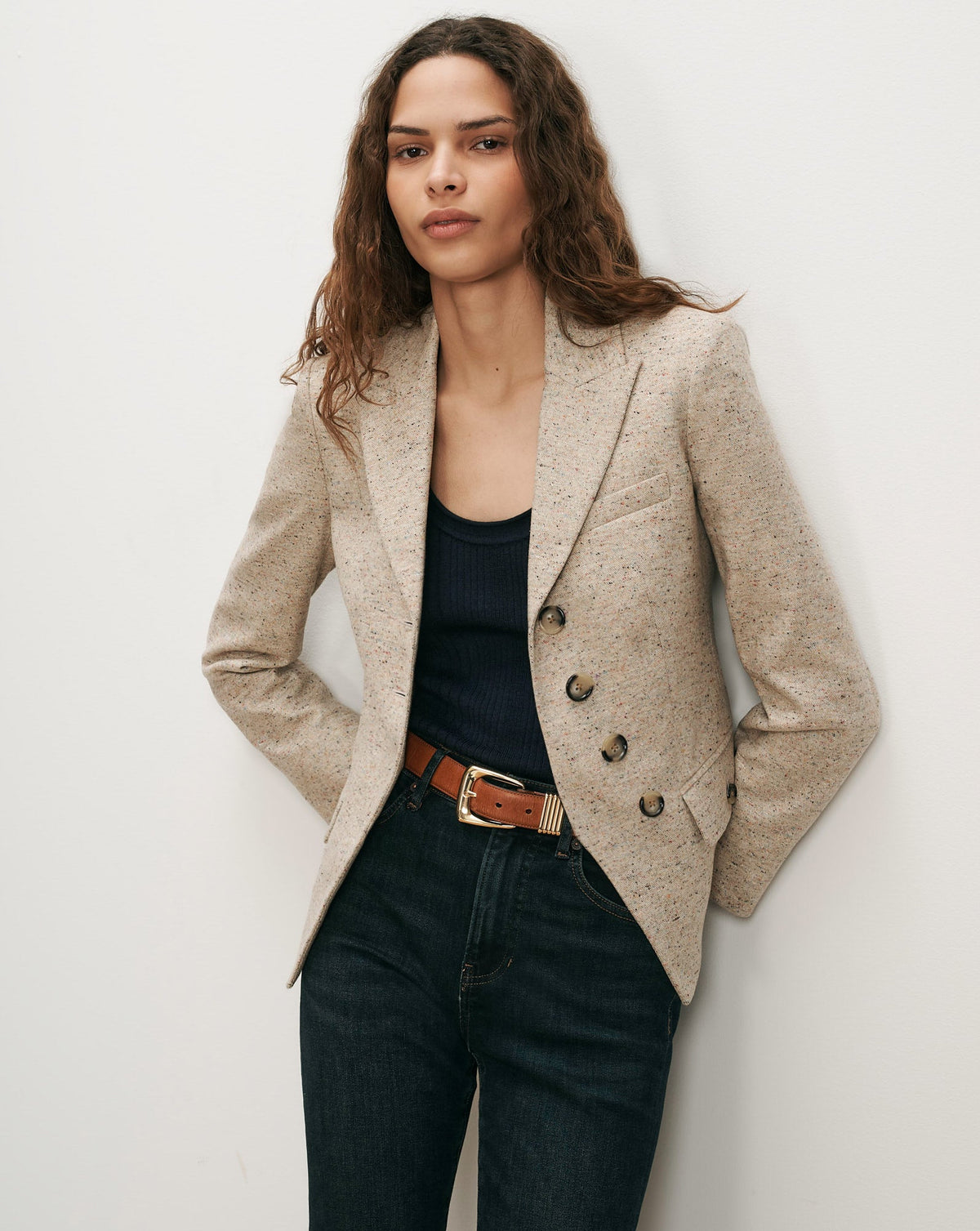 Veronica Beard | Benny Tailored Jacket in Beige Melange Almond Melange