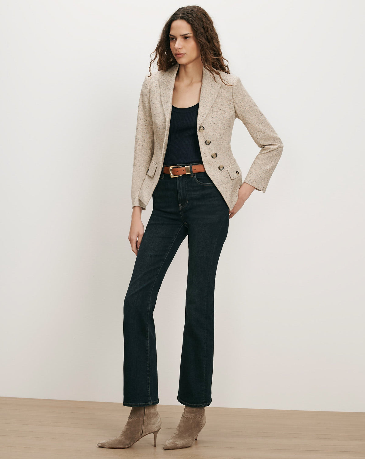 Veronica Beard | Benny Tailored Jacket in Beige Melange Almond Melange