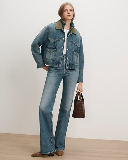 Veronica Beard | Wegner Denim Jacket with Green Cord Collar Memory Lane