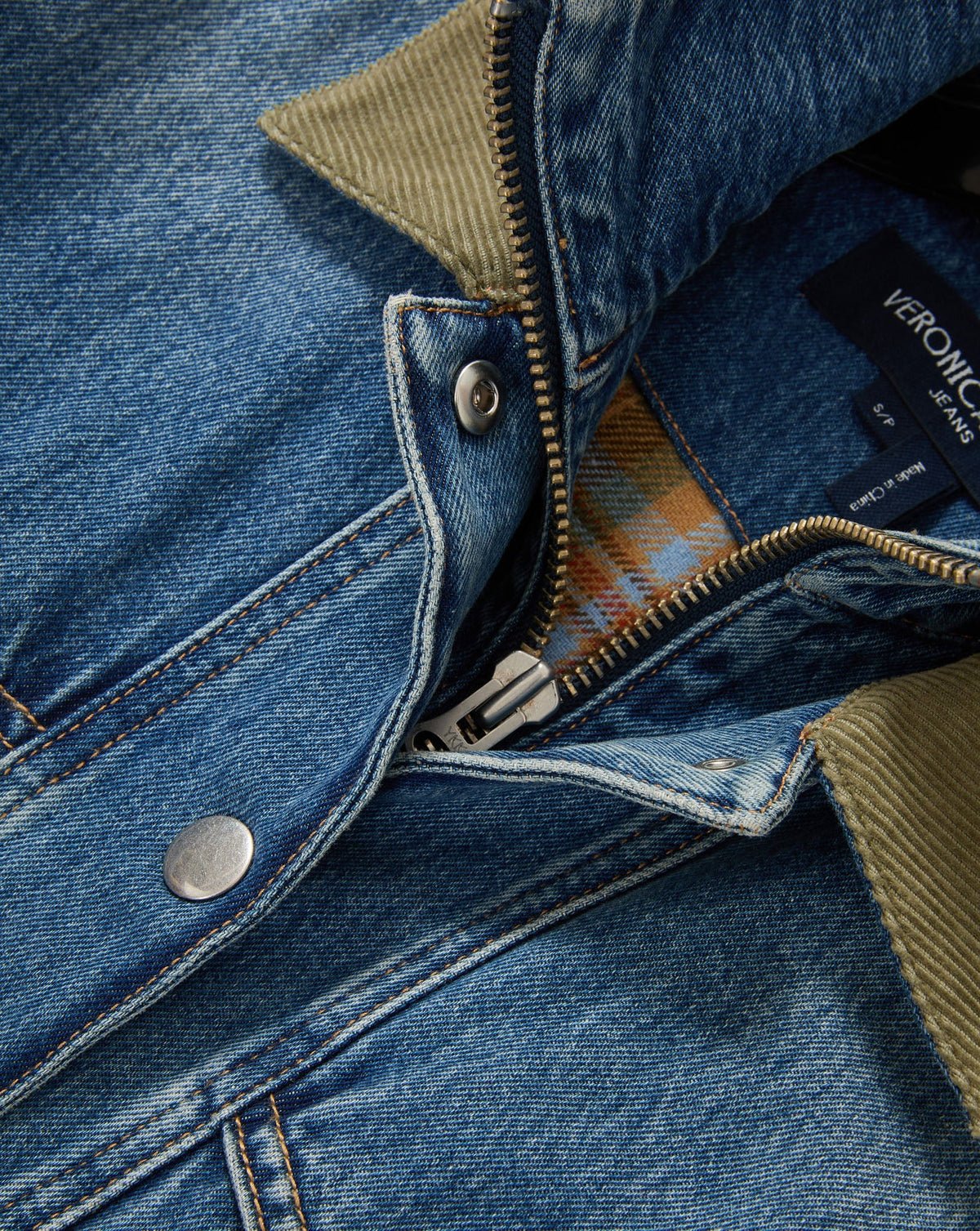 Veronica Beard | Wegner Denim Jacket with Green Cord Collar Memory Lane