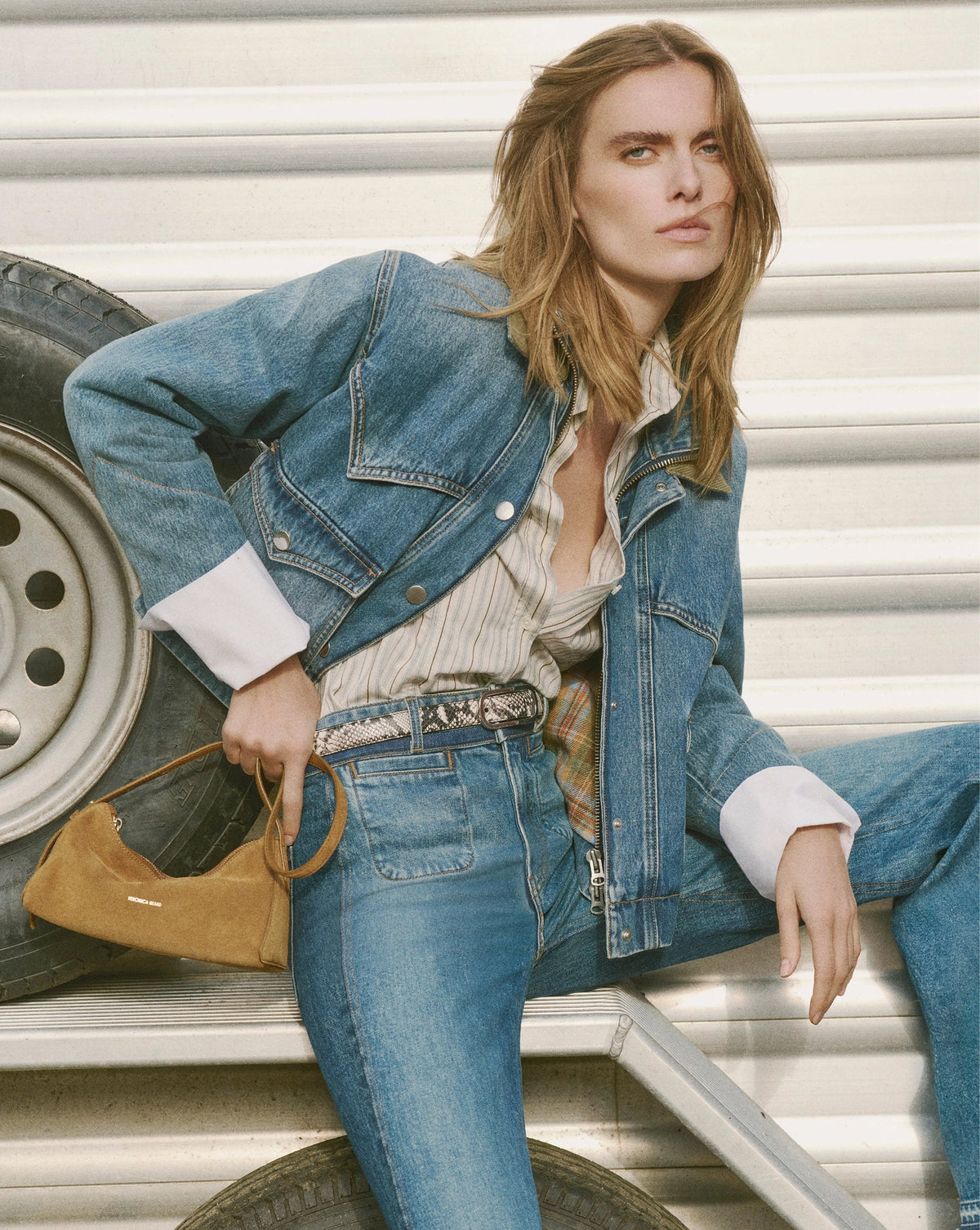 Veronica Beard | Wegner Denim Jacket with Green Cord Collar Memory Lane