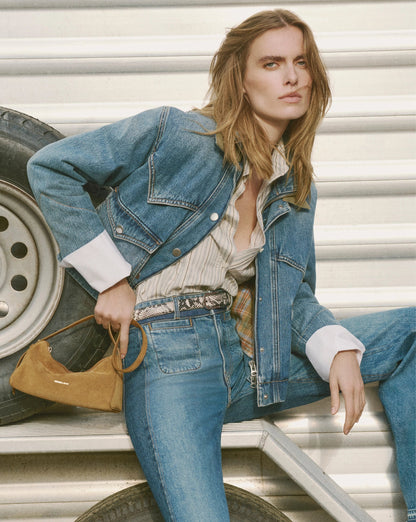 Veronica Beard | Wegner Denim Jacket with Green Cord Collar Memory Lane