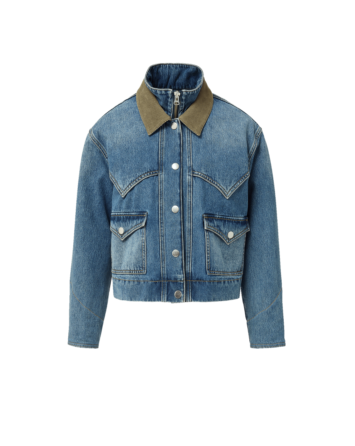 Veronica Beard | Wegner Denim Jacket with Green Cord Collar Memory Lane