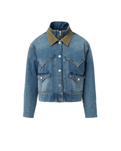 Veronica Beard | Wegner Denim Jacket with Green Cord Collar Memory Lane