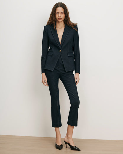 Veronica Beard | Miller Denim Single-Breasted Dickey Jacket in Dark Blue Midnight Wash Midnight Wash
