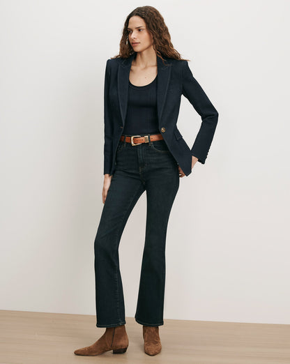 Veronica Beard | Miller Denim Single-Breasted Dickey Jacket in Dark Blue Midnight Wash Midnight Wash