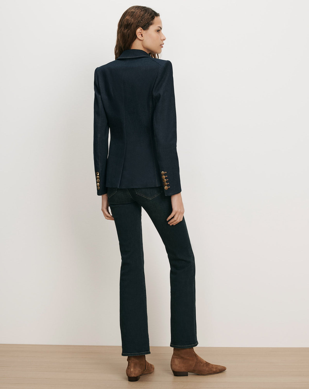 Veronica Beard | Miller Denim Single-Breasted Dickey Jacket in Dark Blue Midnight Wash Midnight Wash