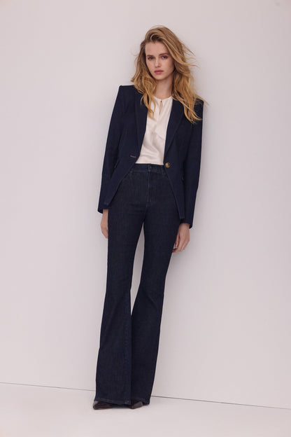 Veronica Beard | Miller Denim Single-Breasted Dickey Jacket in Dark Blue Midnight Wash Midnight Wash