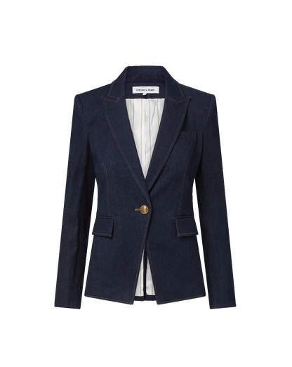 Veronica Beard | Miller Denim Single-Breasted Dickey Jacket in Dark Blue Midnight Wash Midnight Wash