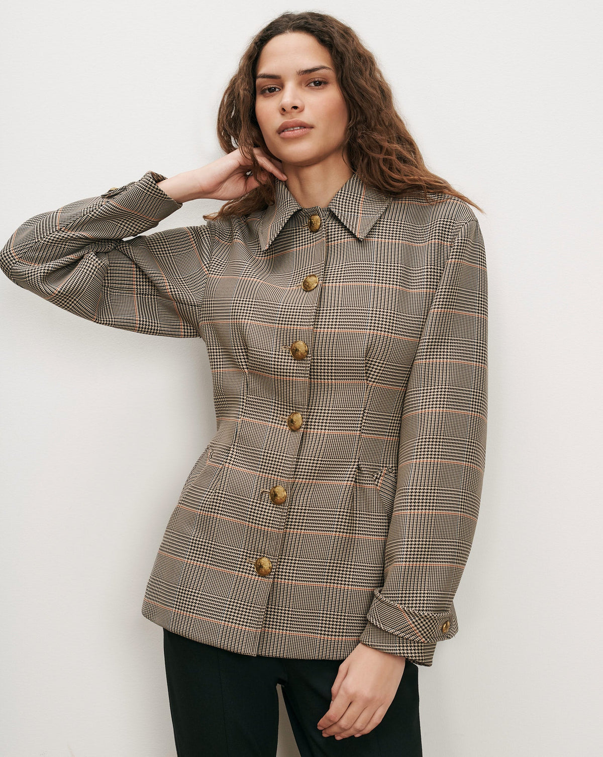 Veronica Beard | Severine Tailored Jacket in Khaki Plaid Multi Khaki Multi
