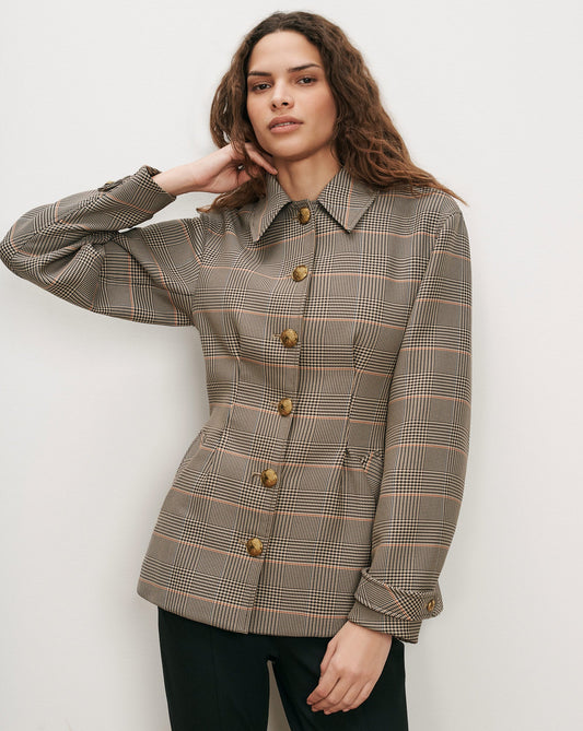 Veronica Beard | Severine Tailored Jacket in Khaki Plaid Multi Khaki Multi