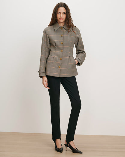 Veronica Beard | Severine Tailored Jacket in Khaki Plaid Multi Khaki Multi