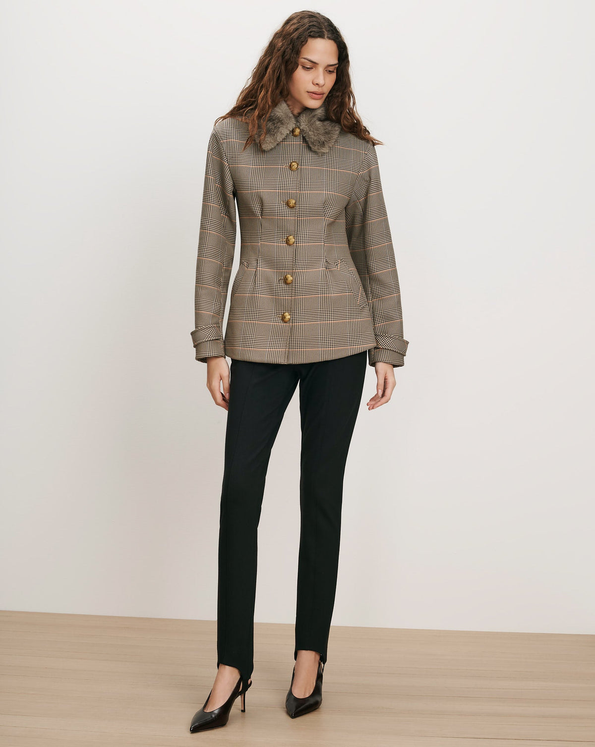 Veronica Beard | Severine Tailored Jacket in Khaki Plaid Multi Khaki Multi