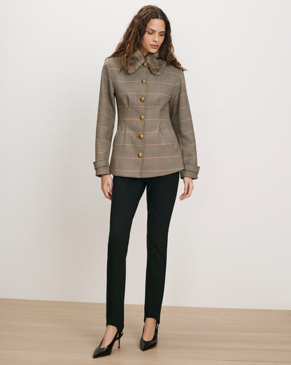 Veronica Beard | Severine Tailored Jacket in Khaki Plaid Multi Khaki Multi