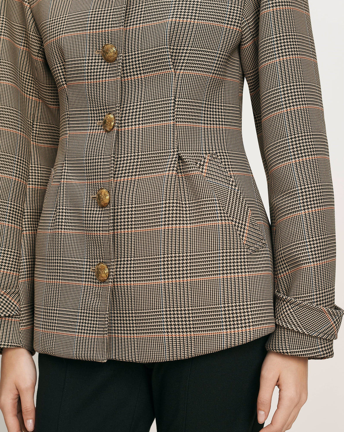 Veronica Beard | Severine Tailored Jacket in Khaki Plaid Multi Khaki Multi