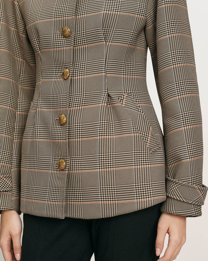 Veronica Beard | Severine Tailored Jacket in Khaki Plaid Multi Khaki Multi