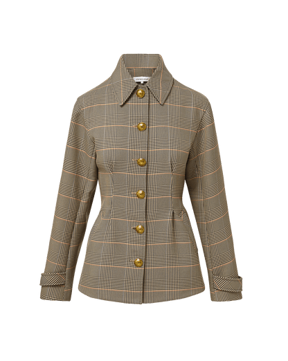 Veronica Beard | Severine Tailored Jacket in Khaki Plaid Multi Khaki Multi