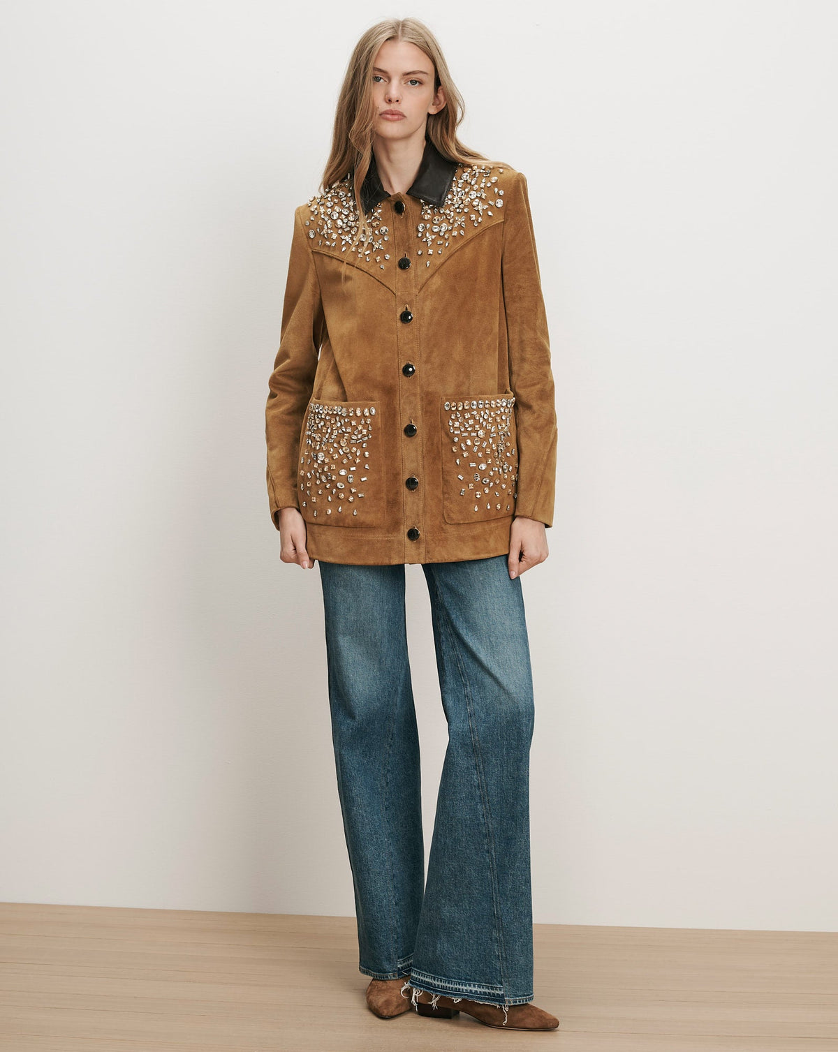 Veronica Beard | Shannon Suede Embellished Field Jacket in Acorn Tan Acorn