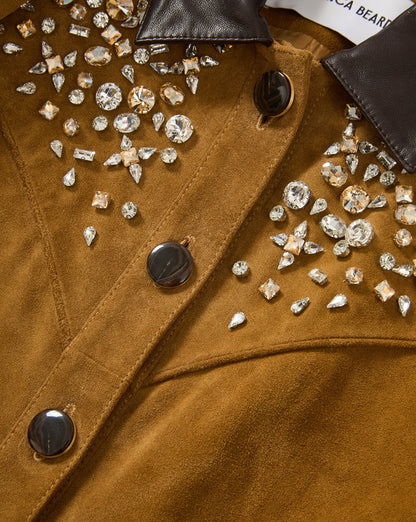 Veronica Beard | Shannon Suede Embellished Field Jacket in Acorn Tan Acorn