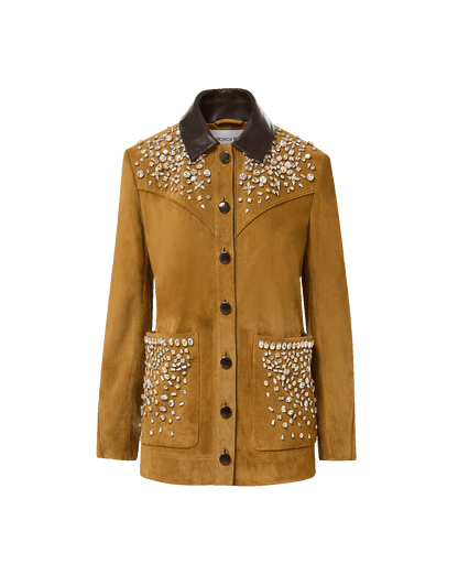 Veronica Beard | Shannon Suede Embellished Field Jacket in Acorn Tan Acorn
