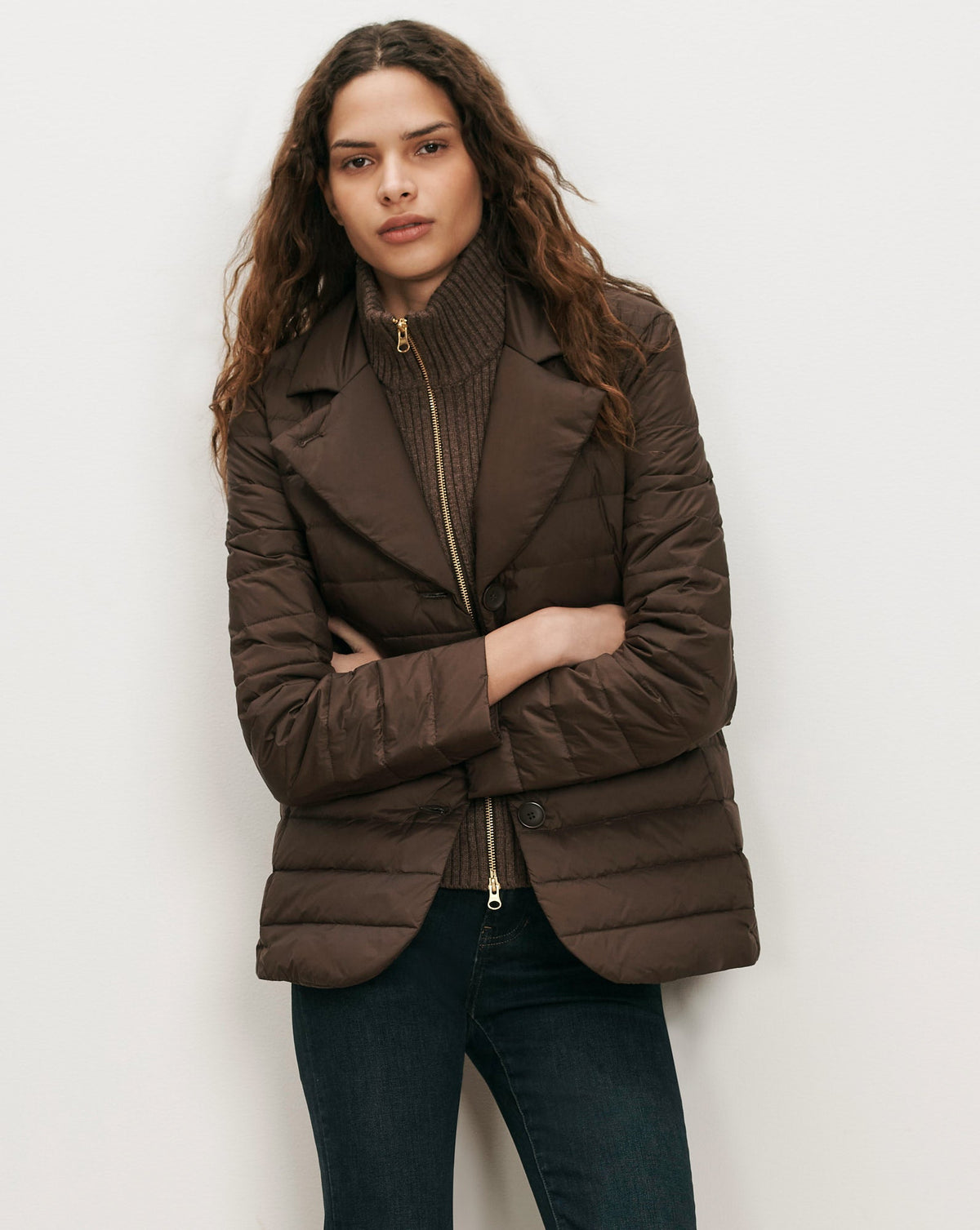 Veronica Beard | The Puffer Blazer in Espresso Dark Brown Espresso
