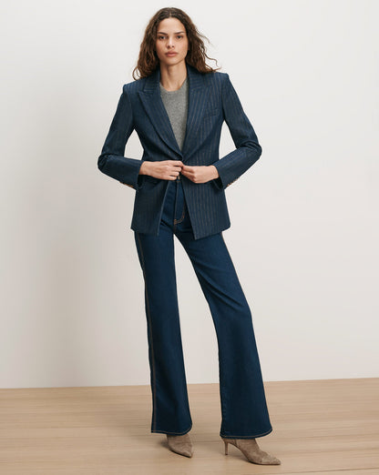 Veronica Beard | Naira Denim Dickey Jacket in Medium Indigo/Copper Pinstripe Medium Indigo/Copper