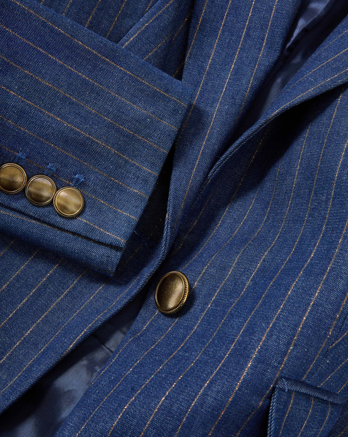 Veronica Beard | Naira Denim Dickey Jacket in Medium Indigo/Copper Pinstripe Medium Indigo/Copper