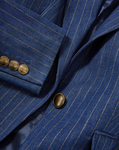 Veronica Beard | Naira Denim Dickey Jacket in Medium Indigo/Copper Pinstripe Medium Indigo/Copper