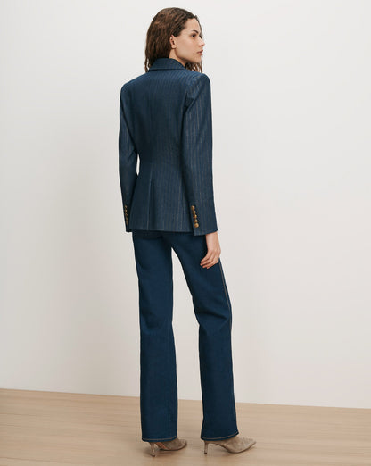 Veronica Beard | Naira Denim Dickey Jacket in Medium Indigo/Copper Pinstripe Medium Indigo/Copper