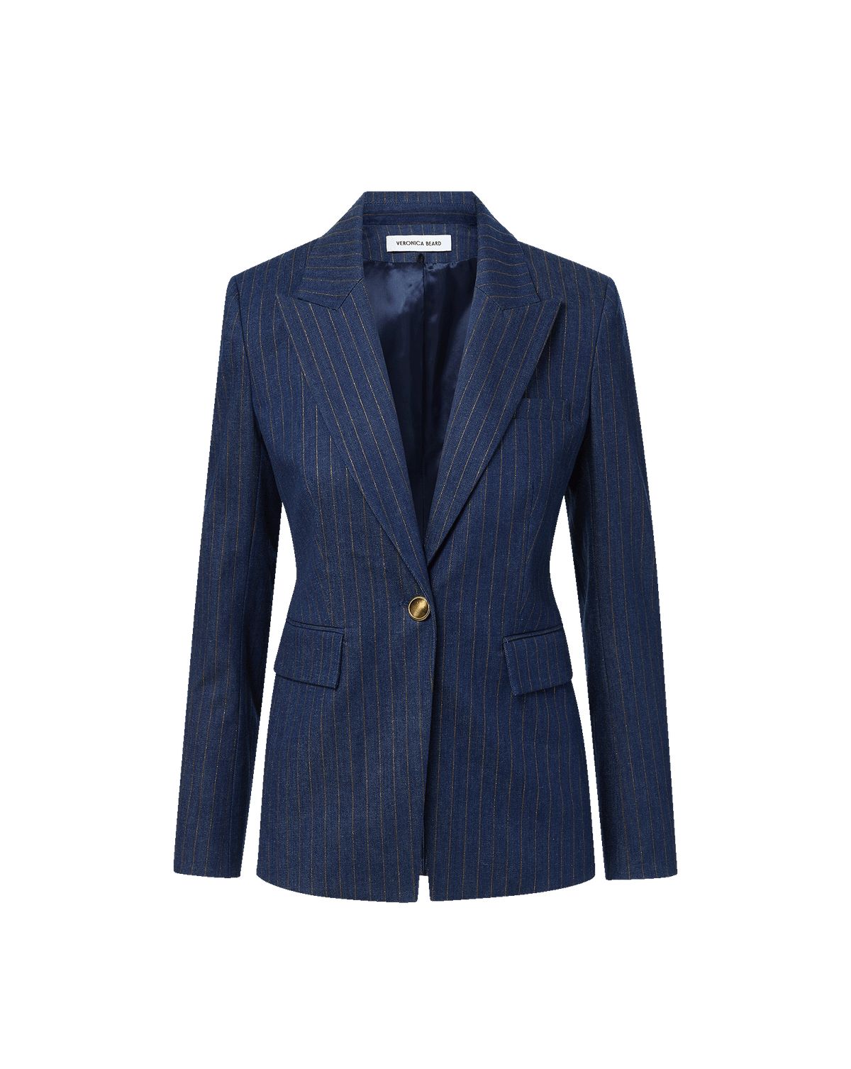 Veronica Beard | Naira Denim Dickey Jacket in Medium Indigo/Copper Pinstripe Medium Indigo/Copper