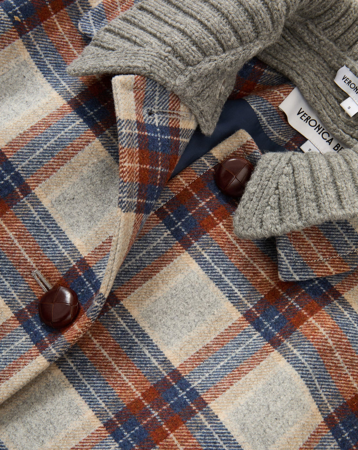 Veronica Beard | Laurent Removable-Collar Dickey Coat in Heather Grey & Red Plaid Multi Heather Grey Multi