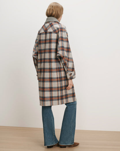 Veronica Beard | Laurent Removable-Collar Dickey Coat in Heather Grey & Red Plaid Multi Heather Grey Multi