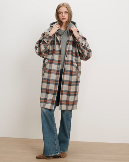 Veronica Beard | Laurent Removable-Collar Dickey Coat in Heather Grey & Red Plaid Multi Heather Grey Multi