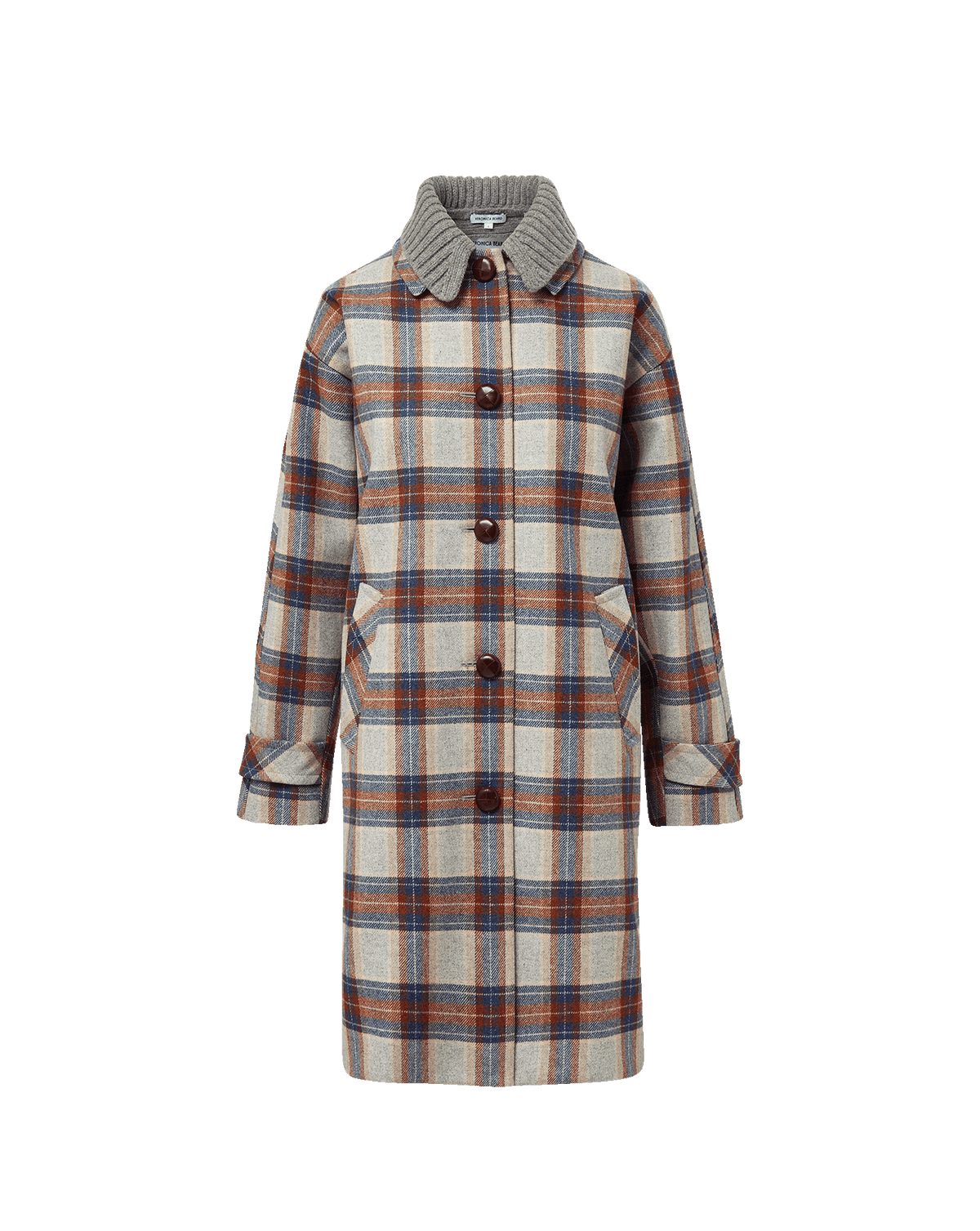 Veronica Beard | Laurent Removable-Collar Dickey Coat in Heather Grey & Red Plaid Multi Heather Grey Multi