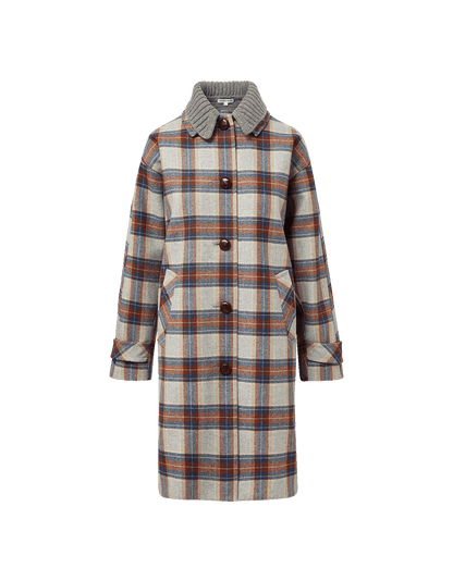 Veronica Beard | Laurent Removable-Collar Dickey Coat in Heather Grey & Red Plaid Multi Heather Grey Multi