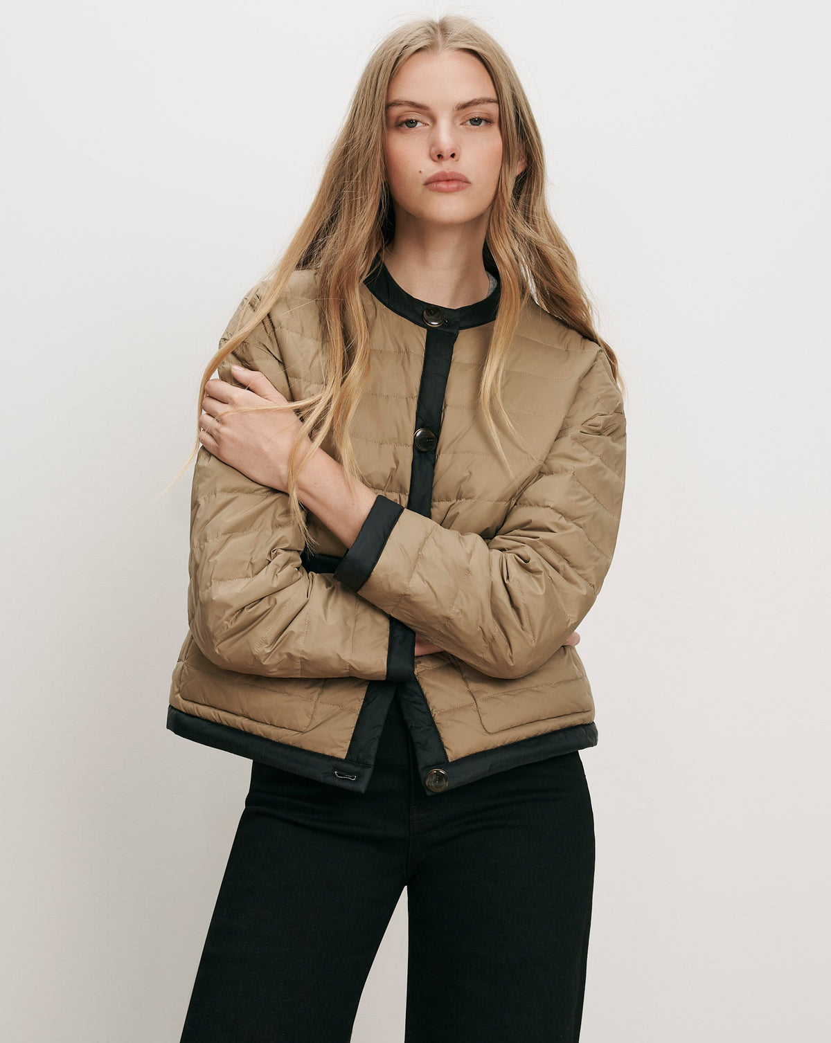 Veronica Beard | Pearson Puffer Dickey Jacket in Desert Taupe/Black Desert Taupe/Black