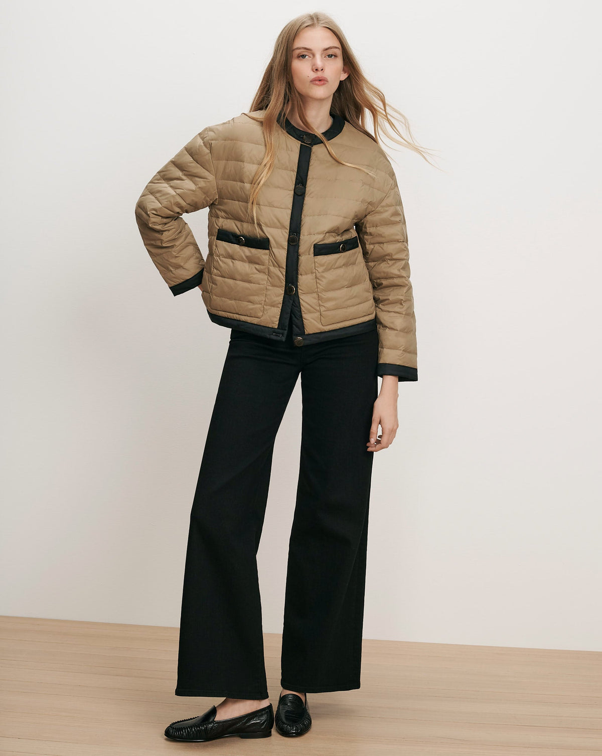 Veronica Beard | Pearson Puffer Dickey Jacket in Desert Taupe/Black Desert Taupe/Black