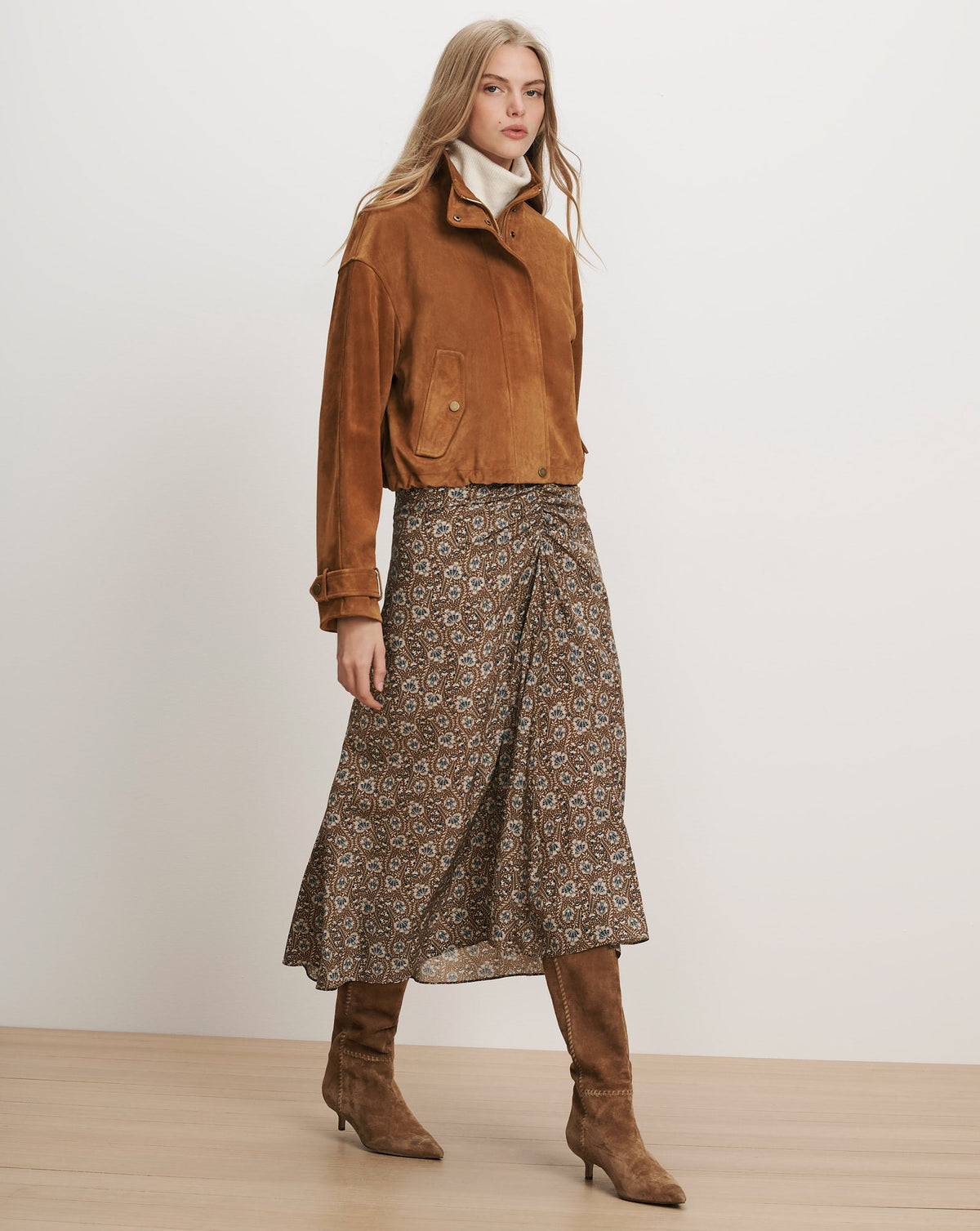Veronica Beard | Bateman Suede Jacket in Tan Calfskin Acorn
