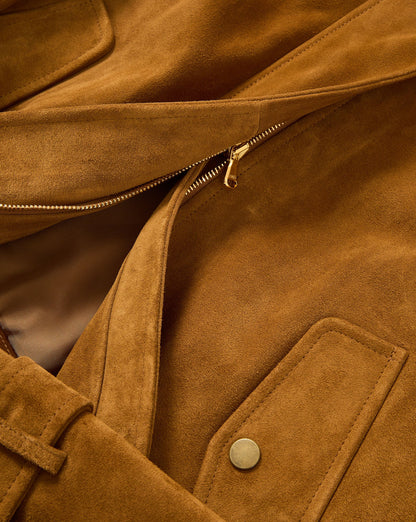 Veronica Beard | Bateman Suede Jacket in Tan Calfskin Acorn