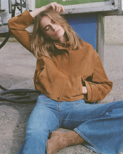 Veronica Beard | Bateman Suede Jacket in Tan Calfskin Acorn